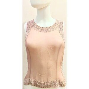 Gorgeously beaded vintage Beverly & Monika silk chiffon party top, blush, M